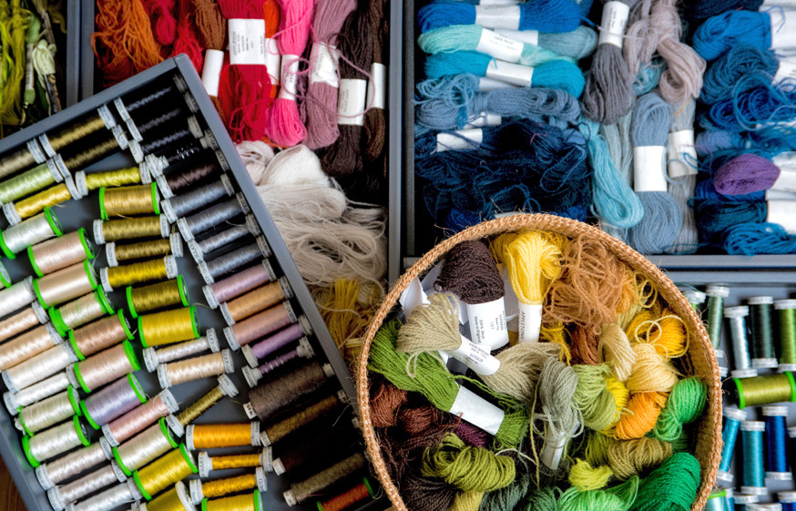 A selection of threads in the studio.